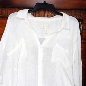 Chicos White muslin/cotton loose fitting blouse PERFECT COND